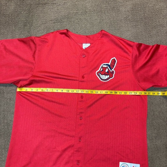 Vintage 90s Cleveland Indians MLB Chief Wahoo Majestic Jersey XXL RED USA - Picture 5 of 12